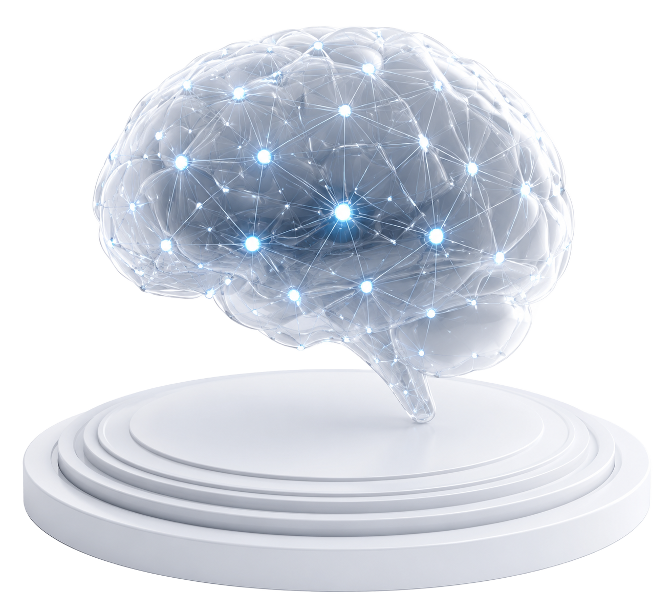 3D Glowing AI Brain on Pedestal